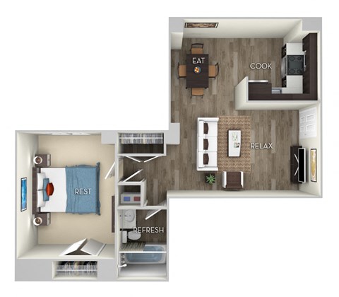 1 Bed 1 Bath Floor Plan at Columbia Uptown, Washington